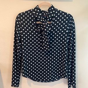 Tie neck polka dot blouse